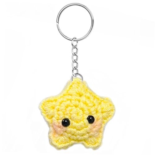 Agromusk Cute Star KeychainCrochet Kawaii Blush Stars for Car Key DecorHandmade Purse Bag Charms Key Ring Accessories Gifts Women Blush Star - Image 1
