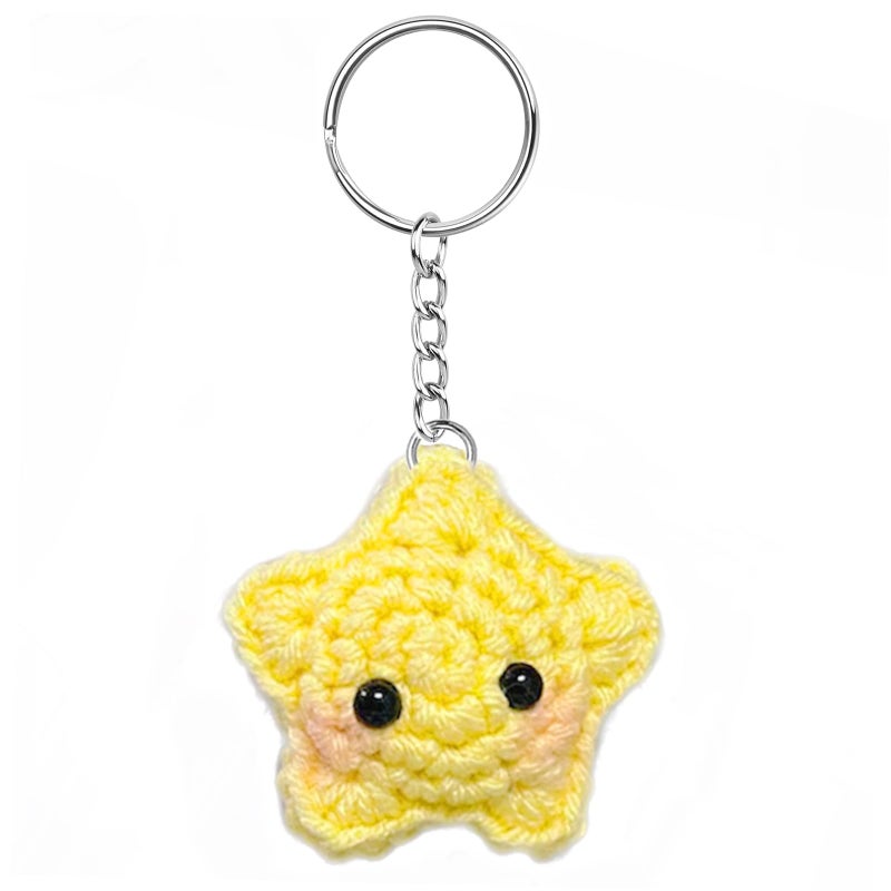 Agromusk Cute Star KeychainCrochet Kawaii Blush Stars for Car Key DecorHandmade Purse Bag Charms Key Ring Accessories Gifts Women Blush Star - Image 2