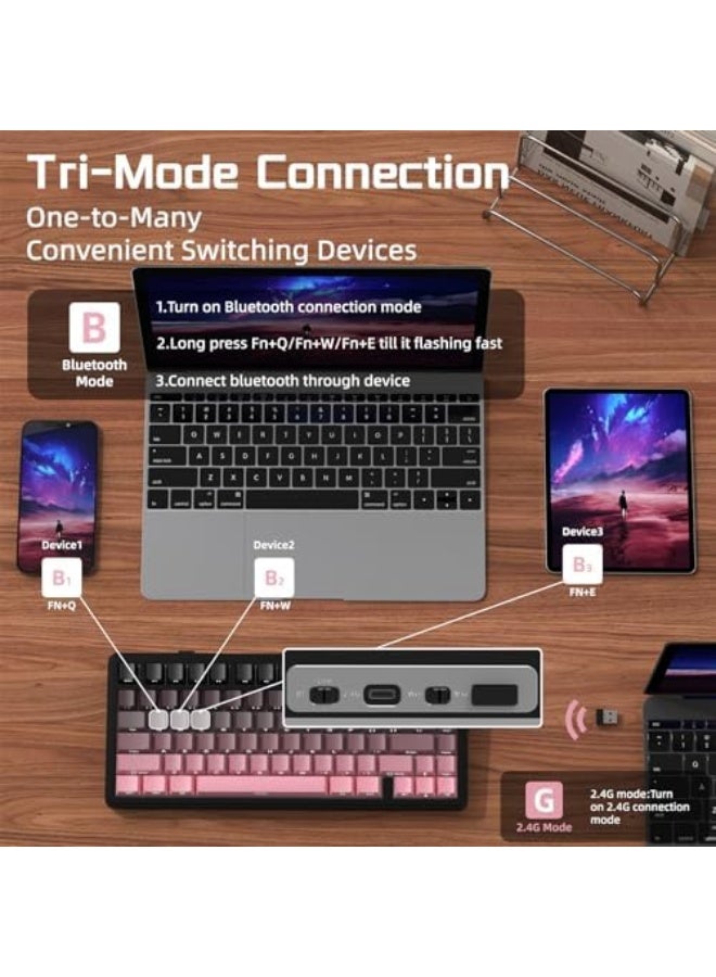 لوحة مفاتيح ميكانيكية مشتركة X85 مع أزرار، لوحة مفاتيح للألعاب بنسبة 75% اللاسلكية (BT5.0/2.4G/USB-C) مع بطانة بخمس طبقات، RGB، سعة 5000mAh، قابلة للتبديل السريع، مفاتيح PBT (وردي) - Image 3