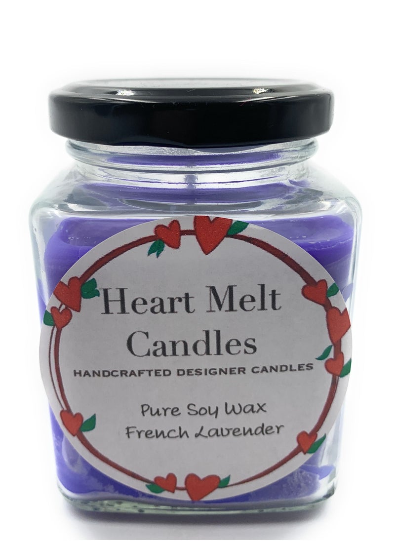 Heart Melt Candles - Pure Soy Wax Jar Candle French Lavender Scented Purple 160g - Image 1