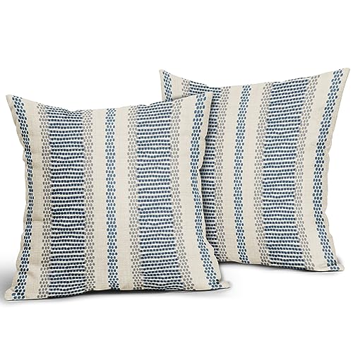 Aytipun Blue Pillow Covers 18x18 Set of 2 Gray Grey Dot Print Striped Decorative Outdoor Pillowcases Boho Rustic Farmhouse Decorative Throw Cushion Case Decor for Couch Sofa Bed - Image 2