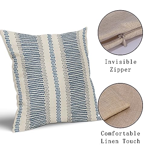 Aytipun Blue Pillow Covers 18x18 Set of 2 Gray Grey Dot Print Striped Decorative Outdoor Pillowcases Boho Rustic Farmhouse Decorative Throw Cushion Case Decor for Couch Sofa Bed - Image 4