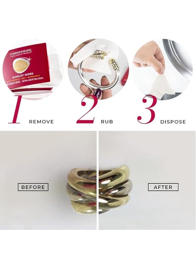CONNOISSEURS Gold & Silver Jewelry Cleaner Wipes, 25 Count - Image 3