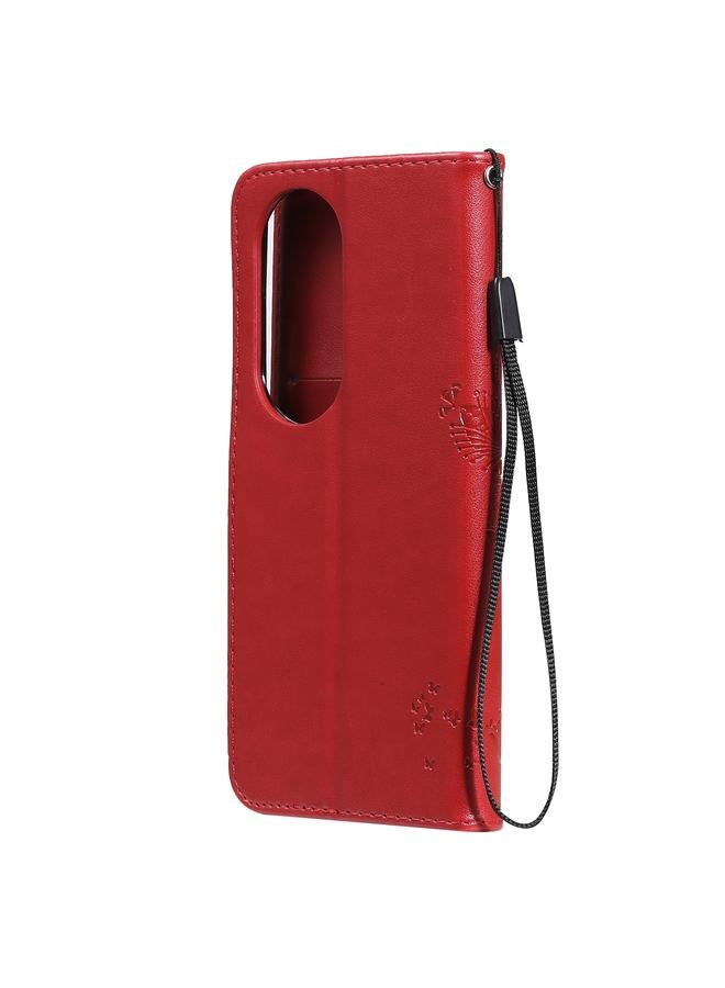 اس-توب جراب لهاتف Huawei P50 Pro بنقشة شجرة وقطة مضغوطة، جراب جلدي PU قلاب أفقي مع حامل وفتحات للبطاقات ومحفظة وحبل تعليق - Image 3