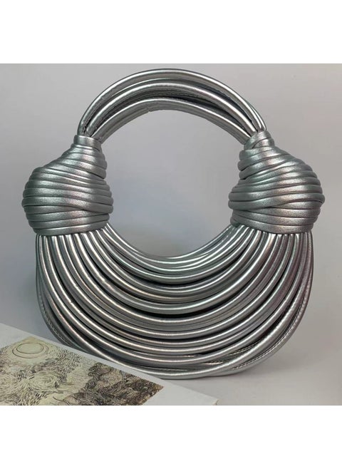 Personalized Woven Noodles Bag Handmade Woven Rope Knot Bag for Small Crowd Ramen Wrap Dumpling Clouds Portable Crossbody BagPearlescent silver Pearlescent silver