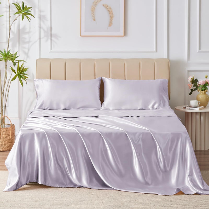 CozyLux Satin Sheets Full Size - 4 Piece Taro Purple Bed Sheet Set with Silky Microfiber  1 Deep Pocket Fitted Sheet  1 Flat Sheet  and 2 Pillowcases - Smooth and Soft - Image 2