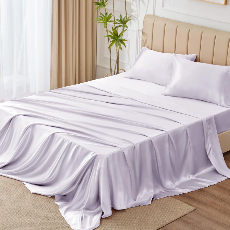 CozyLux Satin Sheets Full Size - 4 Piece Taro Purple Bed Sheet Set with Silky Microfiber  1 Deep Pocket Fitted Sheet  1 Flat Sheet  and 2 Pillowcases - Smooth and Soft - Image 5