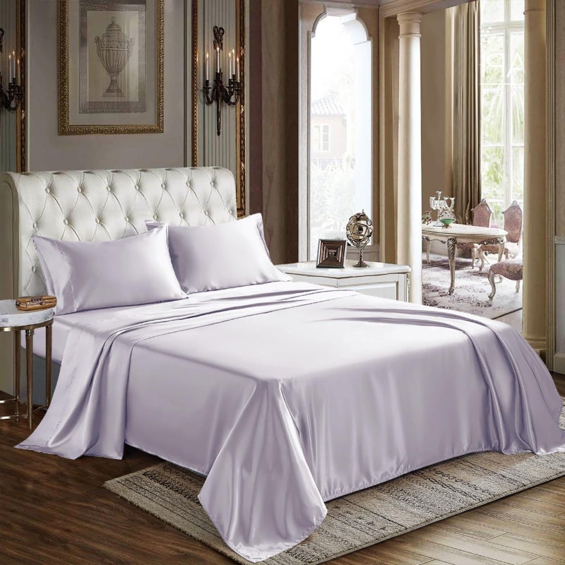 CozyLux Satin Sheets Full Size - 4 Piece Taro Purple Bed Sheet Set with Silky Microfiber  1 Deep Pocket Fitted Sheet  1 Flat Sheet  and 2 Pillowcases - Smooth and Soft - Image 1