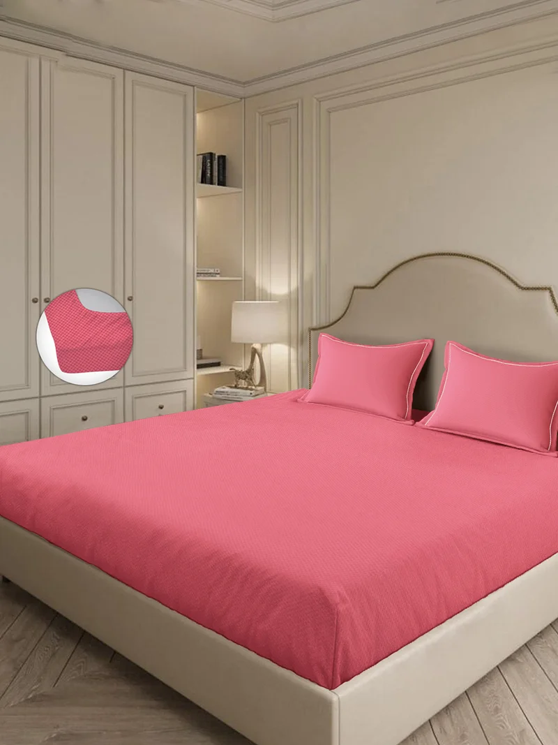 MULBERRY LIVING 100% Cotton 3 pc set -Micro checks- fitted bedsheet 180x200x30cms / 2 pillowcover 50x75 cms - Deco Rose