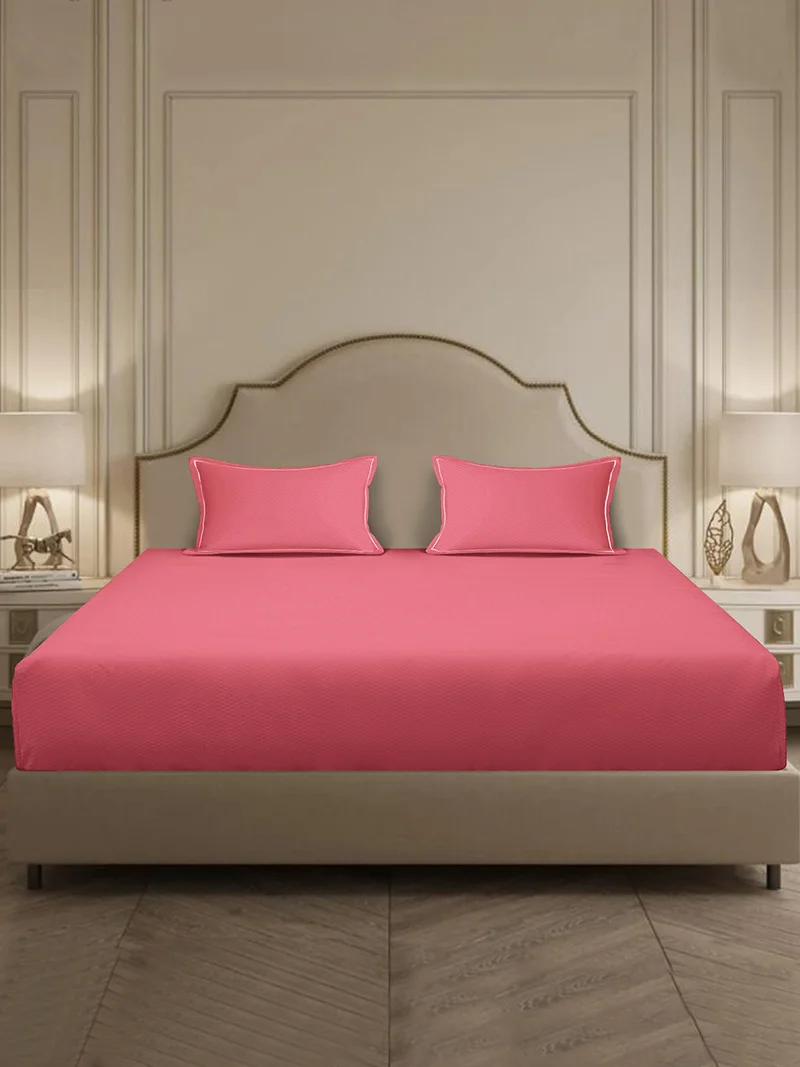 MULBERRY LIVING 100% Cotton 3 pc set -Micro checks- fitted bedsheet 180x200x30cms / 2 pillowcover 50x75 cms - Deco Rose