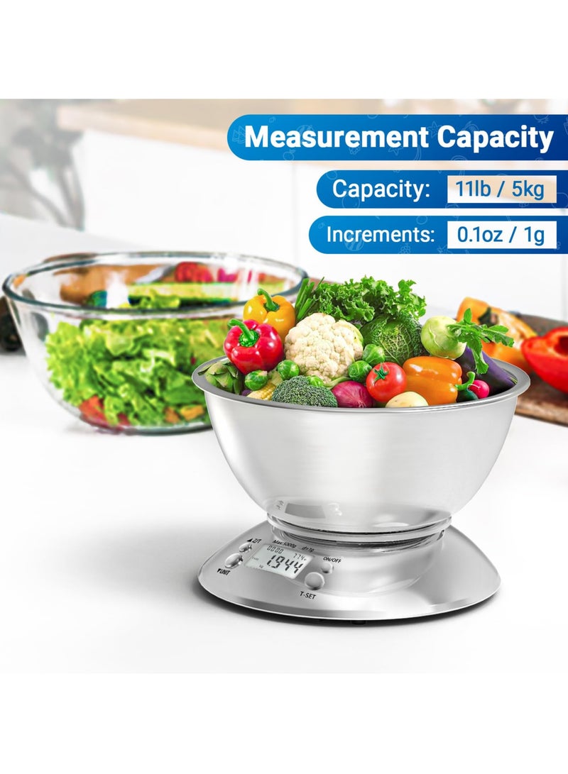 SYOSI Kitchen Digital Scale, Kitchen Food Scale with Bowl, Stainless Steel Kitchen Food Digital Scale for Weight Loss/Baking/Cooking, 5Kg/1g Precision Kitchen Digital Scale, 2 AAA Batteries Included - Image 4