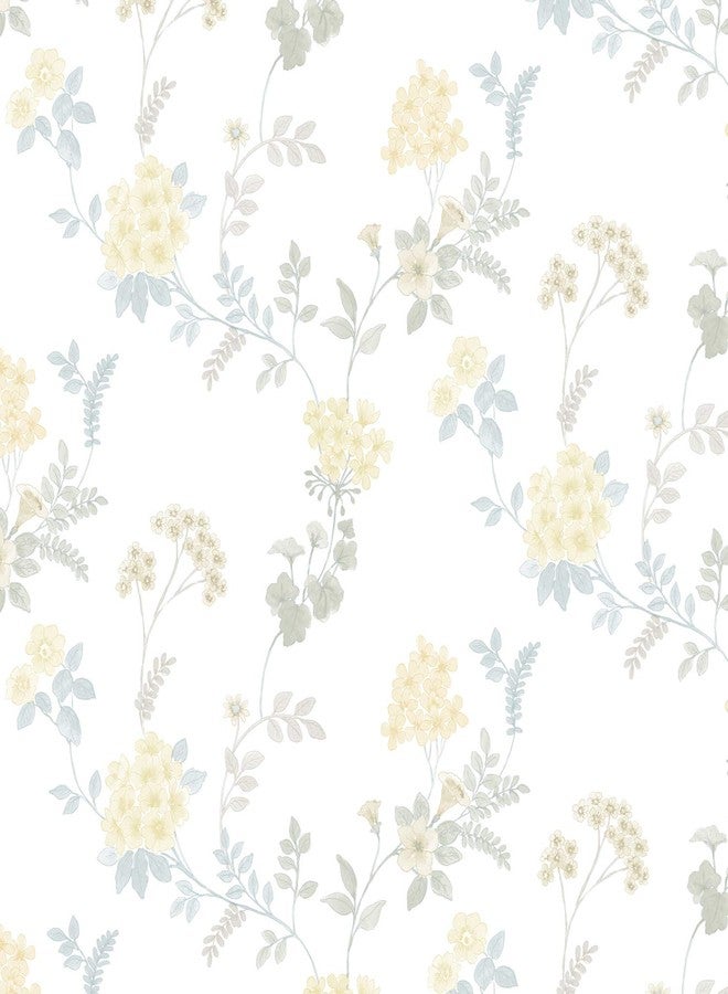 Fern Floral Wallpaper in Turquoise, Yellow & Blue