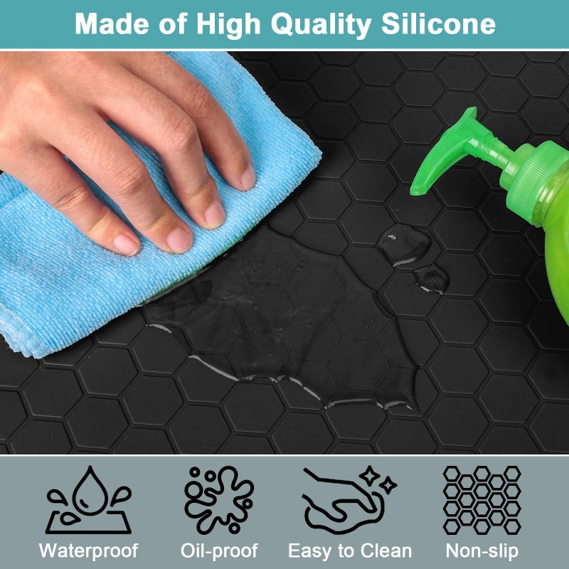 MECHEER Under Sink Mats for Kitchen Waterproof, 34" x 22" Silicone Under Kitchen Sink Mats and Protectors for Cabinets, Under Sink Tray Organizer, Shelf Liners Cabinet Liner for Kitchen and Bathroom, Black - Image 3