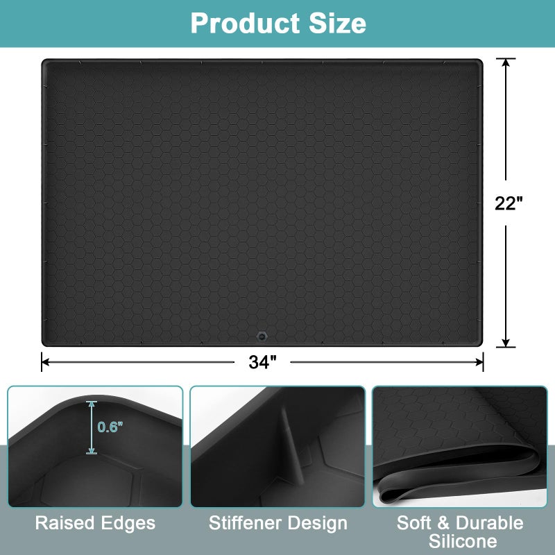 MECHEER Under Sink Mats for Kitchen Waterproof, 34" x 22" Silicone Under Kitchen Sink Mats and Protectors for Cabinets, Under Sink Tray Organizer, Shelf Liners Cabinet Liner for Kitchen and Bathroom, Black - Image 2