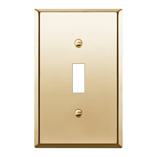 LIDER Toggle Switch Metal Wall Plate, Impact and Corrosion Resistant, Metal Light Switch Cover, 201 Stainless Steel, Sleek, Minimalist Design, Mid-Size 1-Gang 4.88" x 3.11", Polished Brass - Image 1