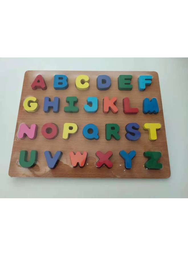 Direct Wooden Numbers And Letters Children's Shape Cognitive Hand-held Board Baby Jigsaw Puzzle Board Early Education Toys-Color:CH-other Uppercase Letters - Image 1
