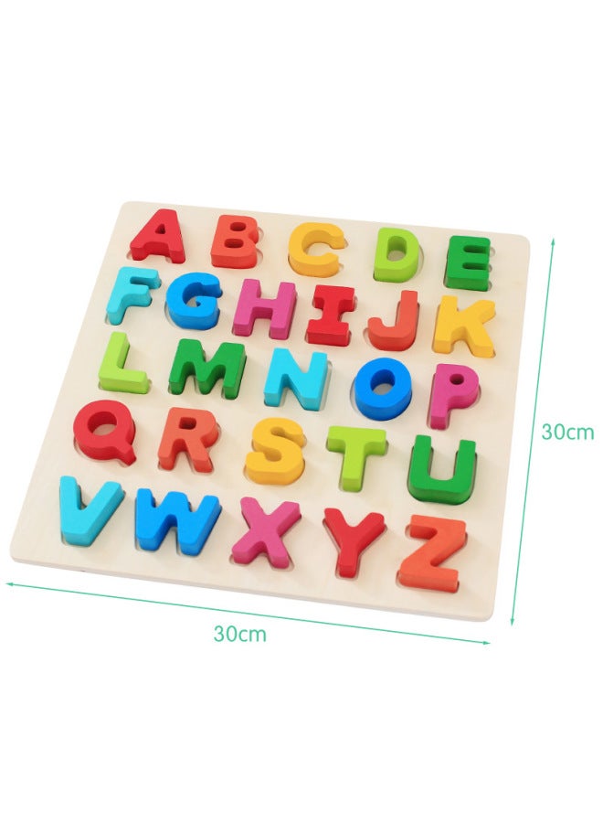 Direct Wooden Numbers And Letters Children's Shape Cognitive Hand-held Board Baby Jigsaw Puzzle Board Early Education Toys-Color:CH-other Uppercase Letters - Image 4