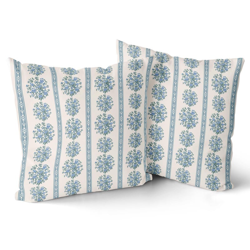 Giwawa Blue Floral Pillow Covers 18x18 Inch Set of 2 Vintage Blue and White Striped Throw Pillow Cover Neutral Farmhouse Decorative Pillow Case for Sofa Couch Bed - Image 1
