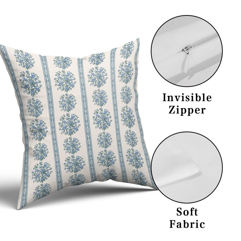 Giwawa Blue Floral Pillow Covers 18x18 Inch Set of 2 Vintage Blue and White Striped Throw Pillow Cover Neutral Farmhouse Decorative Pillow Case for Sofa Couch Bed - Image 4