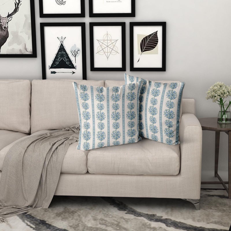 Giwawa Blue Floral Pillow Covers 18x18 Inch Set of 2 Vintage Blue and White Striped Throw Pillow Cover Neutral Farmhouse Decorative Pillow Case for Sofa Couch Bed - Image 5