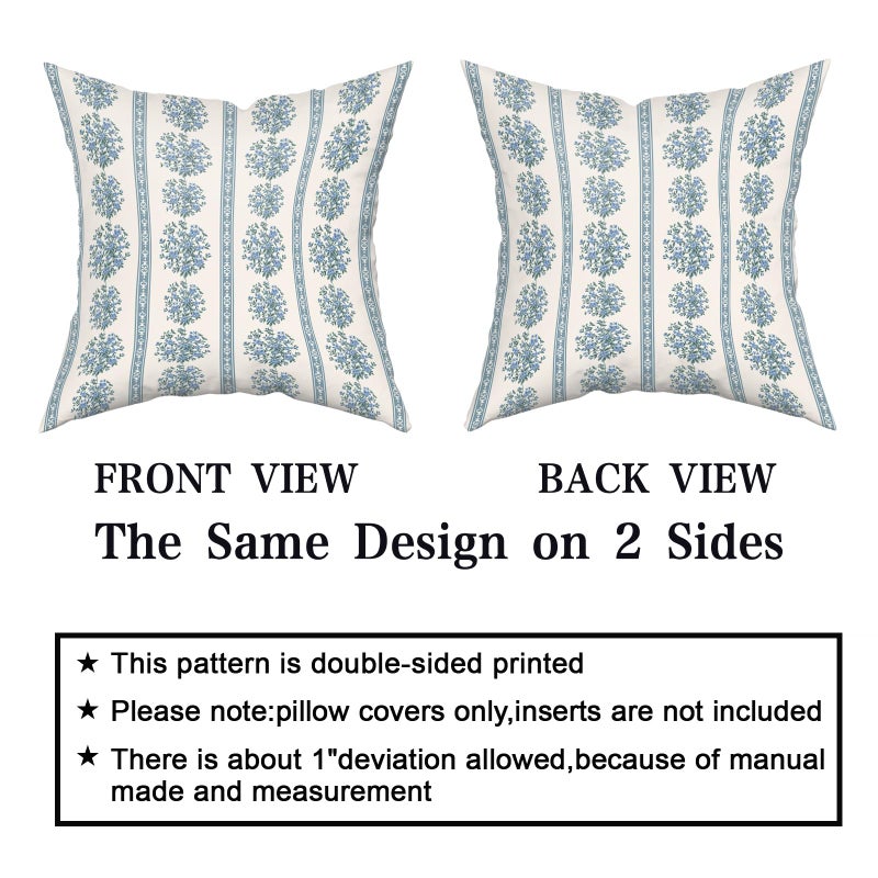 Giwawa Blue Floral Pillow Covers 18x18 Inch Set of 2 Vintage Blue and White Striped Throw Pillow Cover Neutral Farmhouse Decorative Pillow Case for Sofa Couch Bed - Image 3