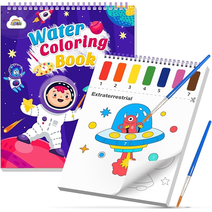 Paint with Water Coloring Books for Toddlers - Mess Free Painting Activity for Kids - Arts & Crafts Gift Toy for Boy Girl Ages 4 5 6 7 8 - Birthday Christmas Easter Stocking Stuffers, Space