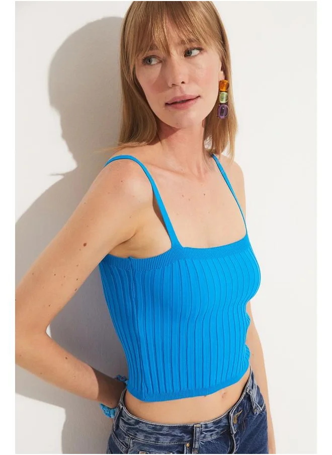 جون June Strappy Knitted Tank Top Blue