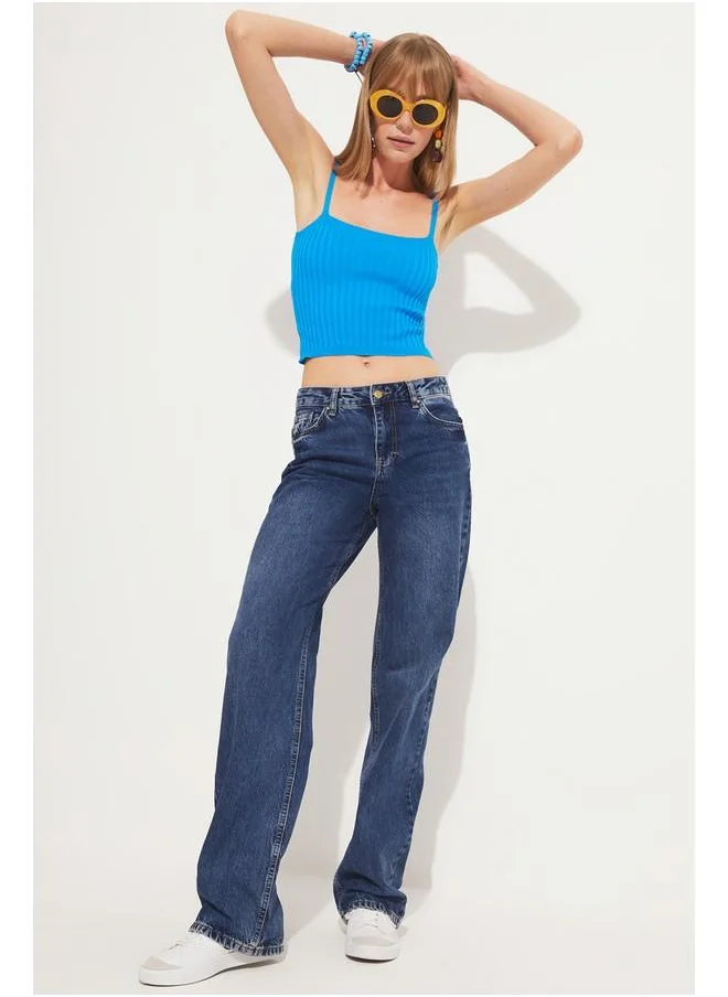 JUNE June Strappy Knitted Tank Top Blue
