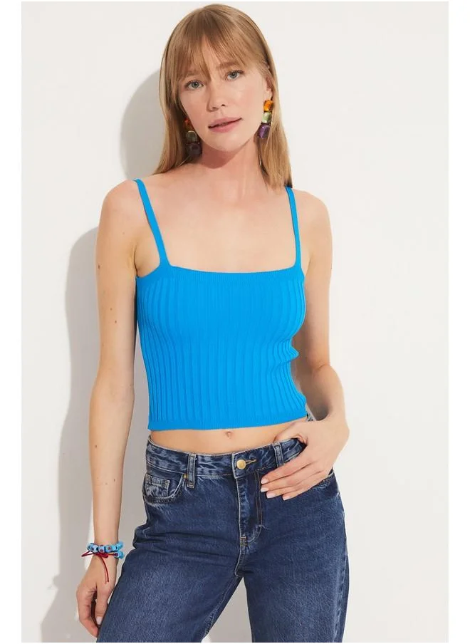 JUNE June Strappy Knitted Tank Top Blue