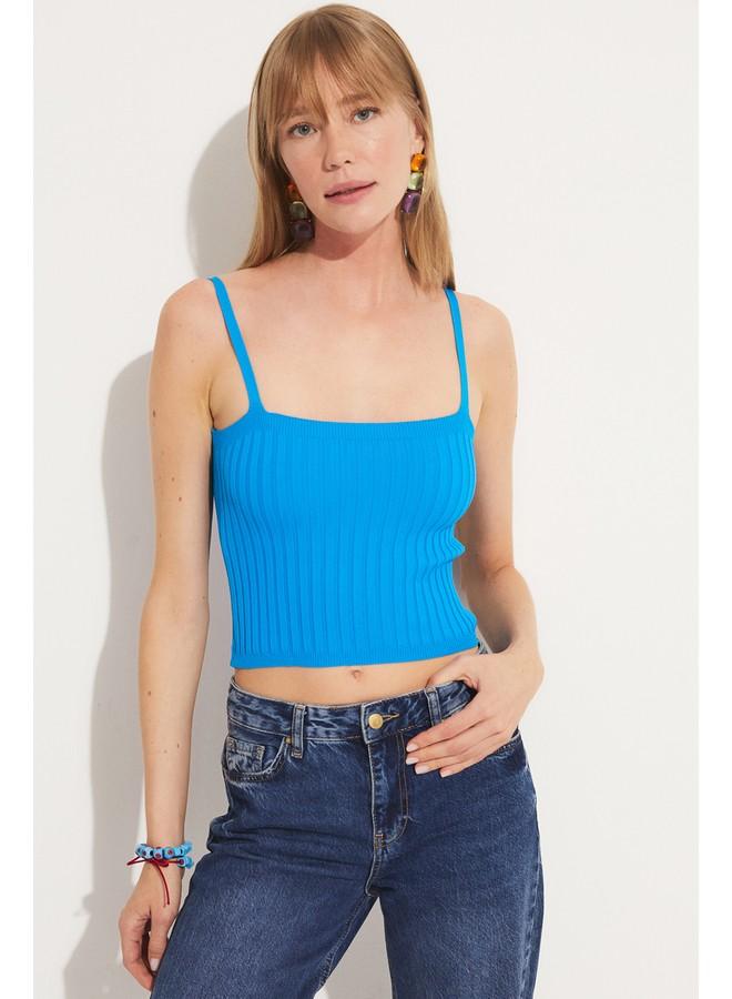 جون توب جينز محبوك بحمالات زرقاء - Image 3