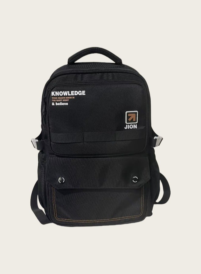 Beautiful Knowledge Black Student Backpack, Fashion Backpack, Ergonomic Backpack, Lightweight Backpack, Adjustable Shoulder Strap Backpack, Minimalist Aesthetic Student Backpack.  - Image 1