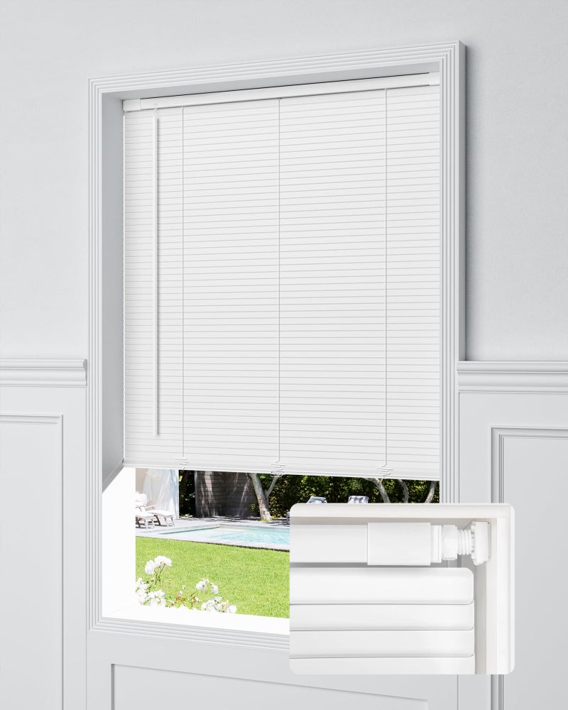 UNISHADES No Drill Blinds for Windows 1 Vinyl LShaped Slats Cordless Mini Blinds for Home 20 W  36 H White
