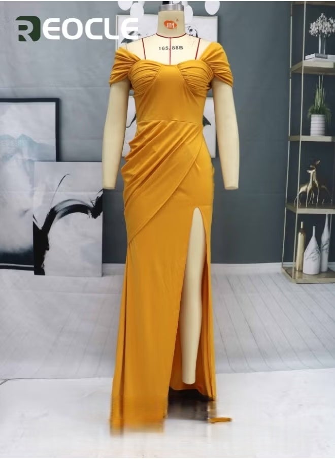 REOCLE Women's Off Shoulder High Split Long Formal Party Dress Evening Gown Bodycon Wedding Guest Dress - Image 3