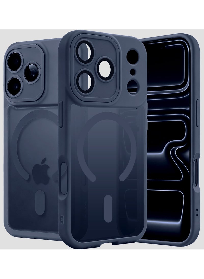 Magnetic case suitable for iPhone 17 Pro Max full camera cover, compatible with MagSafe, [military-grade anti-fall] [anti-fingerprint] shockproof ultra-thin translucent frosting mobile phone cover (blue) - Image 1