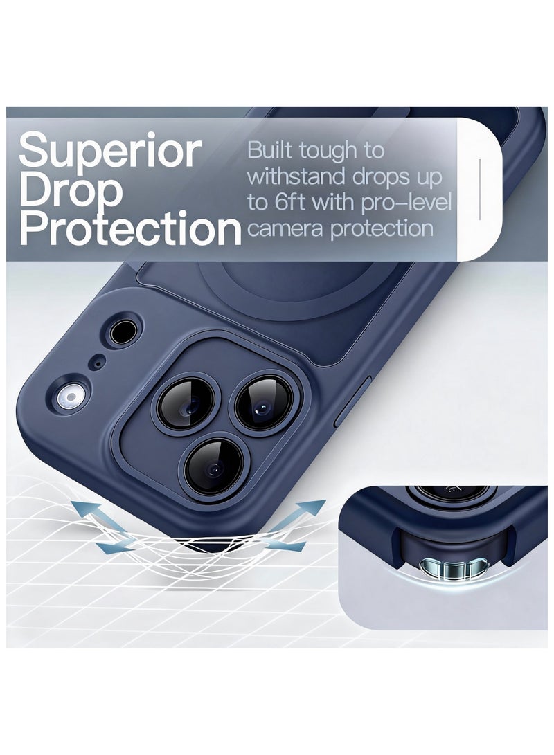 Magnetic case suitable for iPhone 17 Pro Max full camera cover, compatible with MagSafe, [military-grade anti-fall] [anti-fingerprint] shockproof ultra-thin translucent frosting mobile phone cover (blue) - Image 4