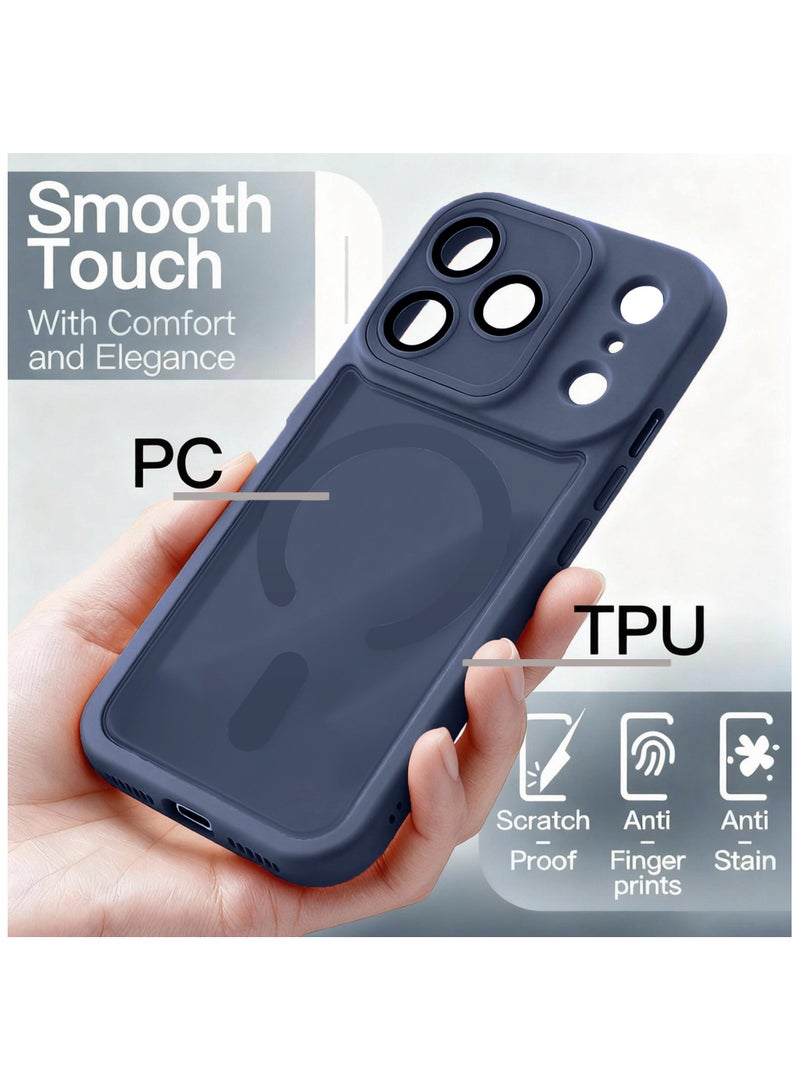 Magnetic case suitable for iPhone 17 Pro Max full camera cover, compatible with MagSafe, [military-grade anti-fall] [anti-fingerprint] shockproof ultra-thin translucent frosting mobile phone cover (blue) - Image 5