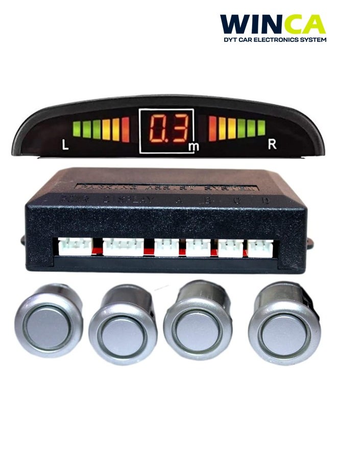 WINCA WINCA Car Parking Sensor 4 Sensors Auto Reverse Assistance Backup Radar Detector System Digital Display Double-sided tapes 12v power cable Control Box (SILVER)  - Image 1