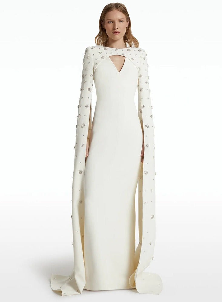 NIBEMINENT Ladies' Long Evening Dress, Elegant Diamond-encrusted Trendy Long-sleeved Dress - Image 1