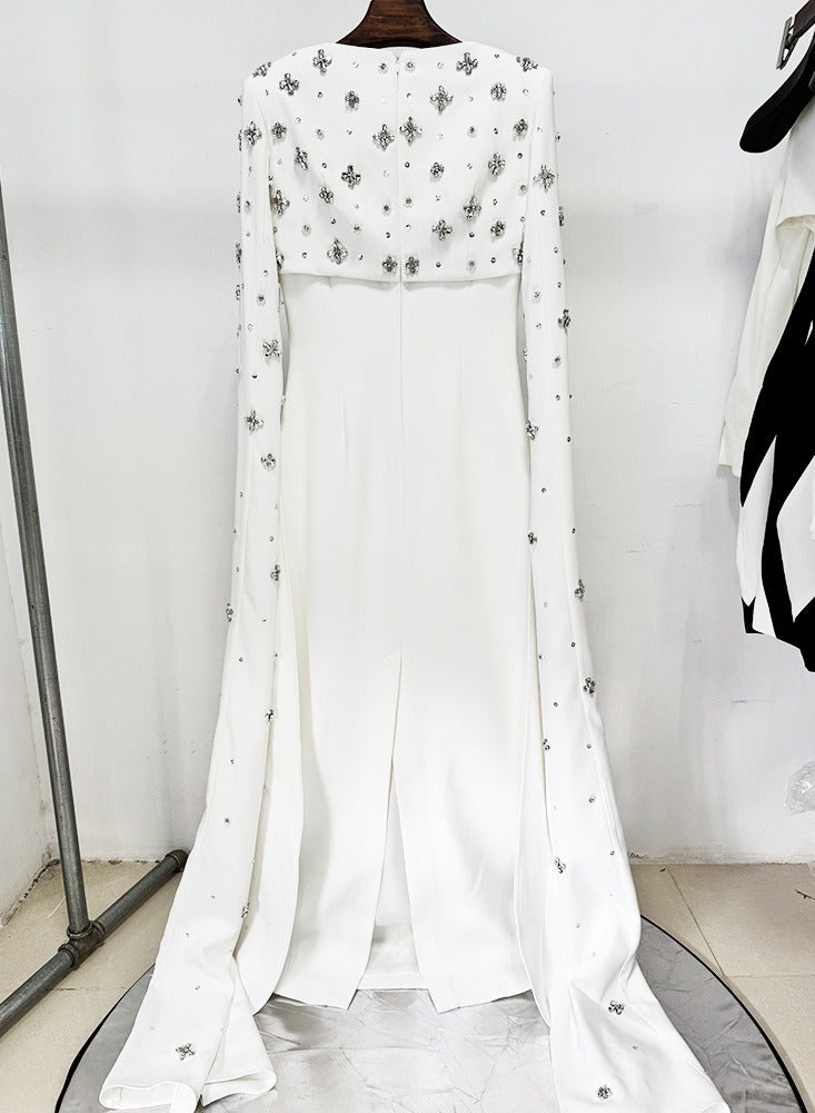 NIBEMINENT Ladies' Long Evening Dress, Elegant Diamond-encrusted Trendy Long-sleeved Dress - Image 3