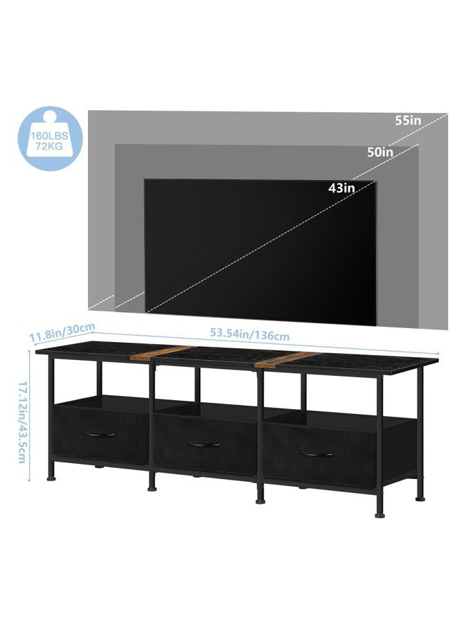 CADUKE Black TV Stand for 55 inch TV, Farmhouse Entertainment Center with 3 Fabric Drawers, Industrial TV Console Table for Bedroom, Living Room - Image 2