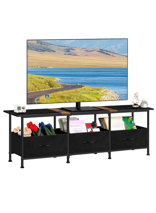CADUKE Black TV Stand for 55 inch TV, Farmhouse Entertainment Center with 3 Fabric Drawers, Industrial TV Console Table for Bedroom, Living Room - Image 1