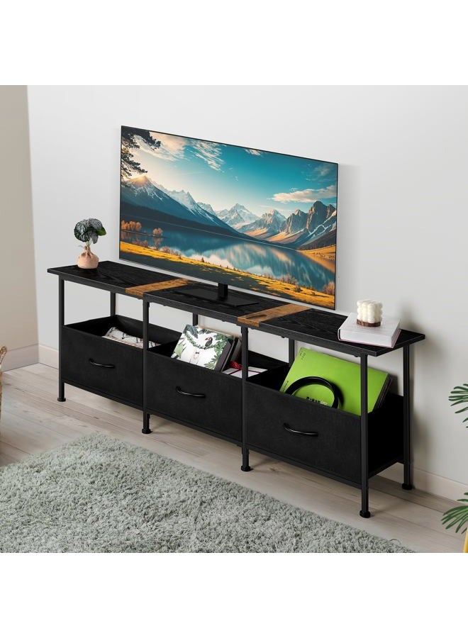 CADUKE Black TV Stand for 55 inch TV, Farmhouse Entertainment Center with 3 Fabric Drawers, Industrial TV Console Table for Bedroom, Living Room - Image 3