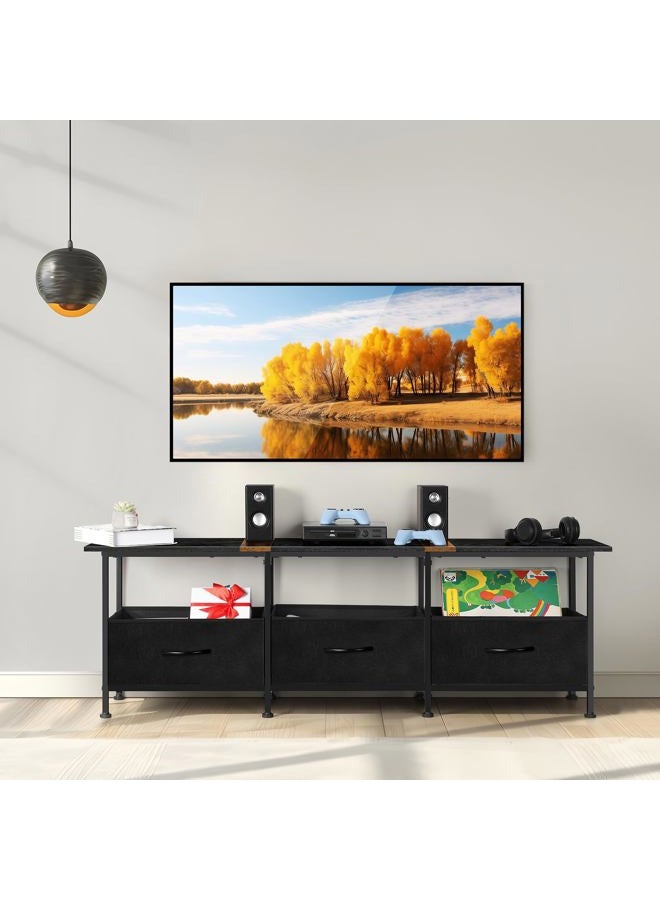 CADUKE Black TV Stand for 55 inch TV, Farmhouse Entertainment Center with 3 Fabric Drawers, Industrial TV Console Table for Bedroom, Living Room - Image 4