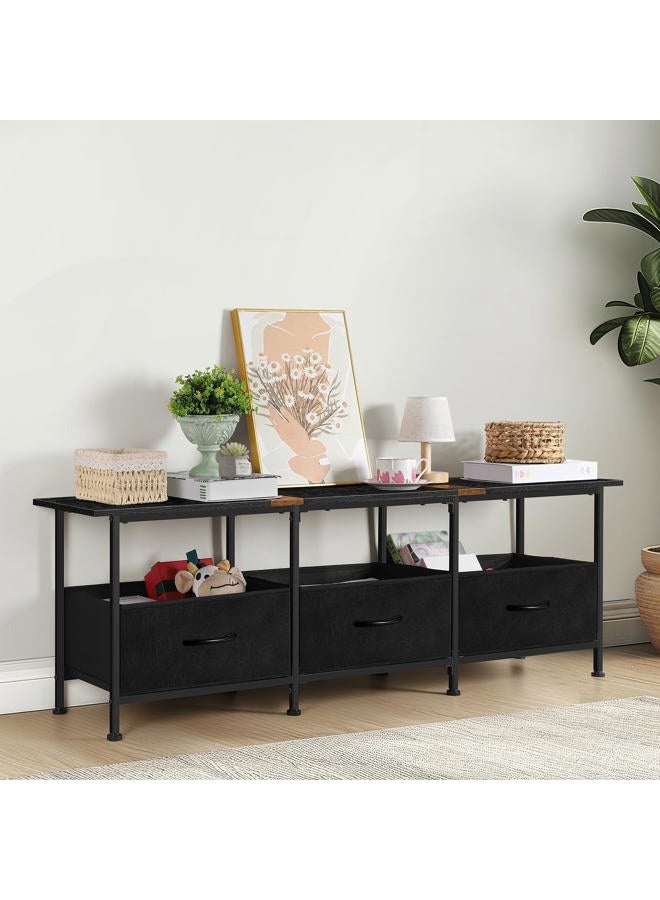 CADUKE Black TV Stand for 55 inch TV, Farmhouse Entertainment Center with 3 Fabric Drawers, Industrial TV Console Table for Bedroom, Living Room - Image 5