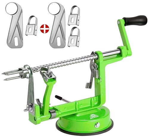 ARSUK Apple Peeler 3 Replacement Blades Slicer Corer 3 in 1 Fruit Peeler Machine for Potatoes Stainless Steel Adjustable Blade for Easy Kitchen Use with Anti Slip Powerful Suction Base Green