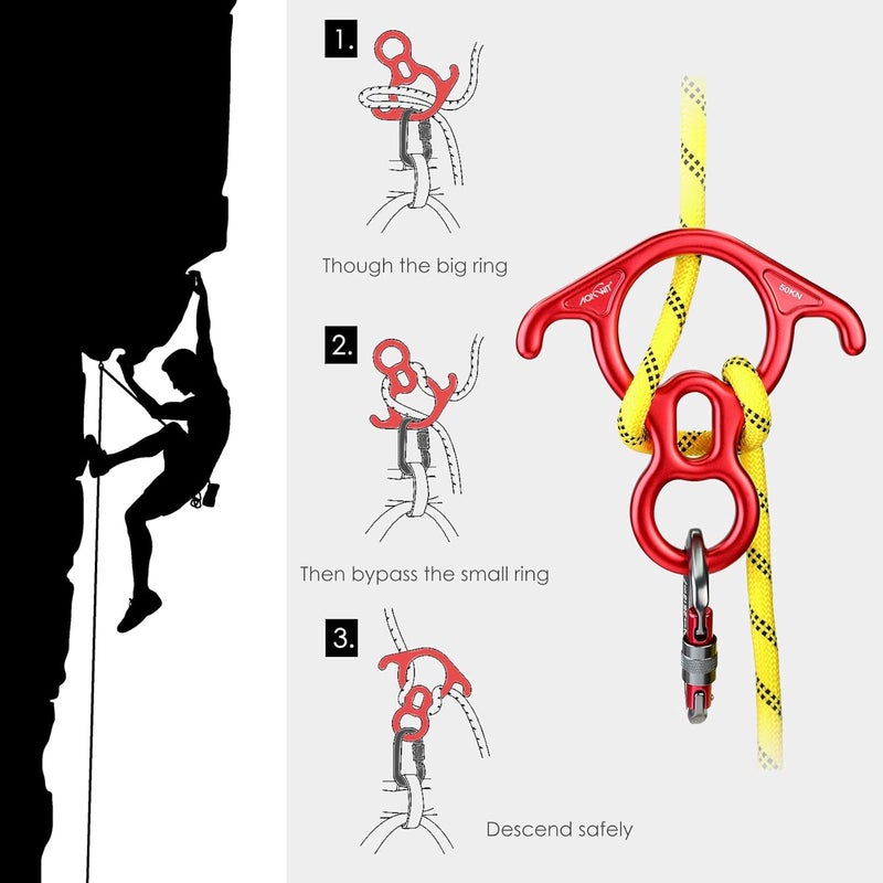 AOKWIT 50KN Rescue Figure, 8 Descender Large Bent-Ear Belaying and Rappelling Gear Belay Device Climbing for Rock Climbing Peak Rescue 7075 Aluminum Alloy - Image 3