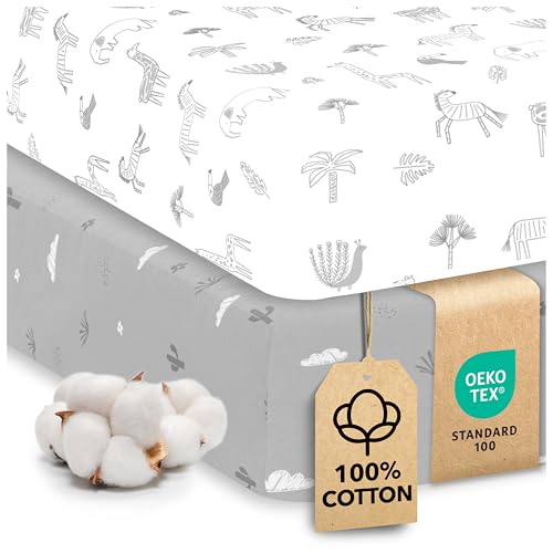 Sweety Fox Cotton Crib Sheets 2 Pack – Sweety Fox Mini Fitted Sheets for Baby Boys and Girls, Soft Jersey Knit for Crib or Toddler Bed, Savanna Print - Image 1