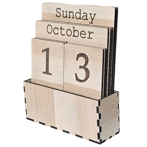 LACUM 's Handcrafted Laser-Cut Engineering Wood Desk Calendar - Elegant And Durable Date Display For Home, Office, Or Study - Eco-Friendly Vintage-Style Organizer (Wood) - Image 1