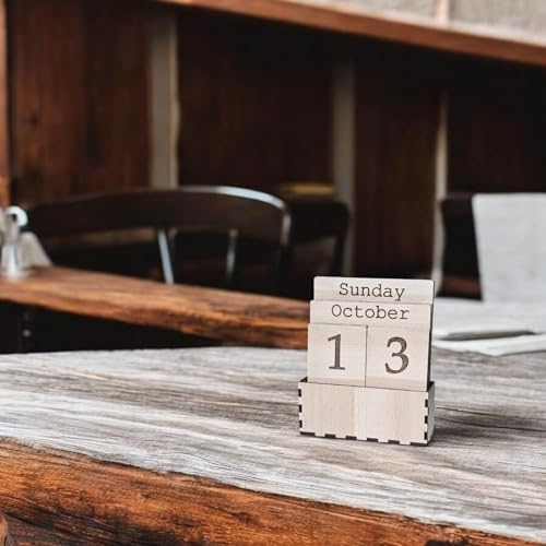 LACUM 's Handcrafted Laser-Cut Engineering Wood Desk Calendar - Elegant And Durable Date Display For Home, Office, Or Study - Eco-Friendly Vintage-Style Organizer (Wood) - Image 4