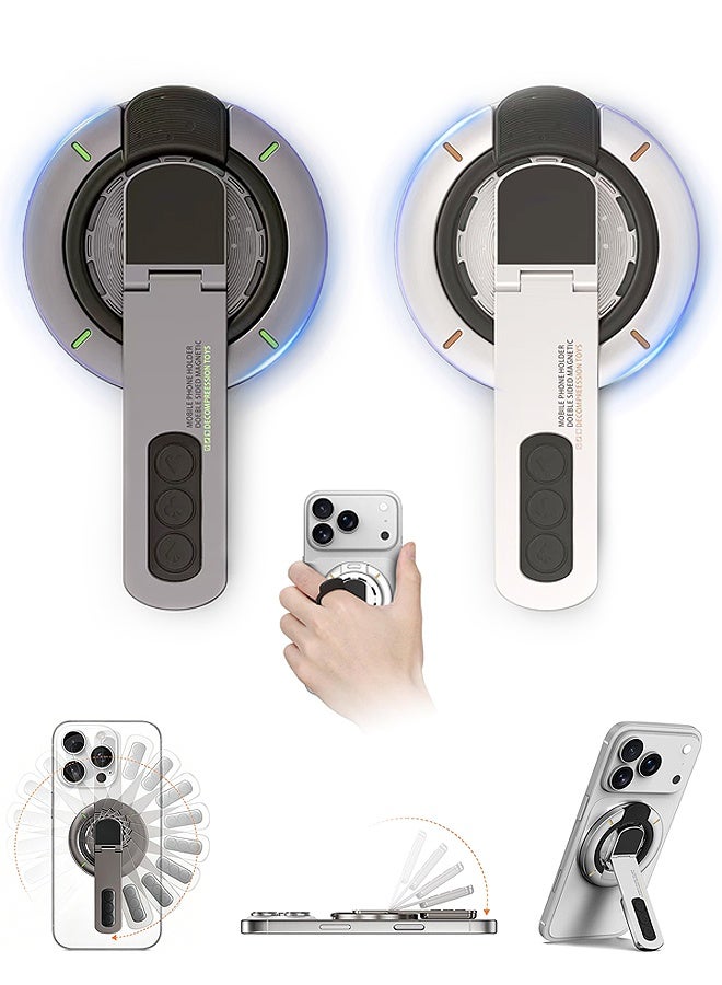 2 Pcs 3-in-1 MagSafe Phone Grip Stand Double-Sided Magnetic Phone Finger Ring Holder with 360° Rotation - Magnetic Phone Stand for iPhone 17/16/15/14/13/12 Series (Black+White)